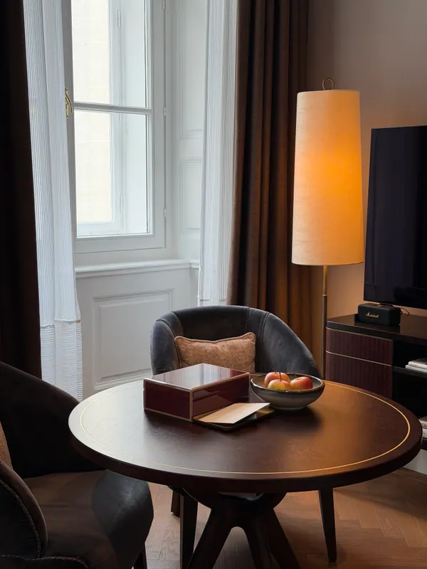An intimate in-room seating area at Rosewood Vienna